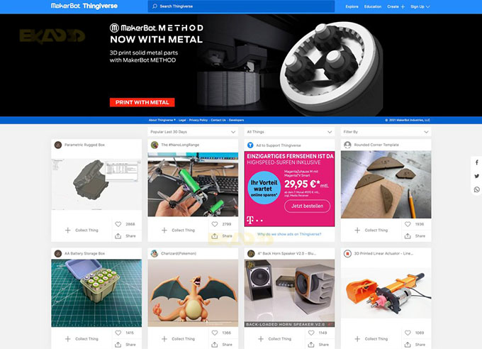 صفحه اول سایت Thingiverse